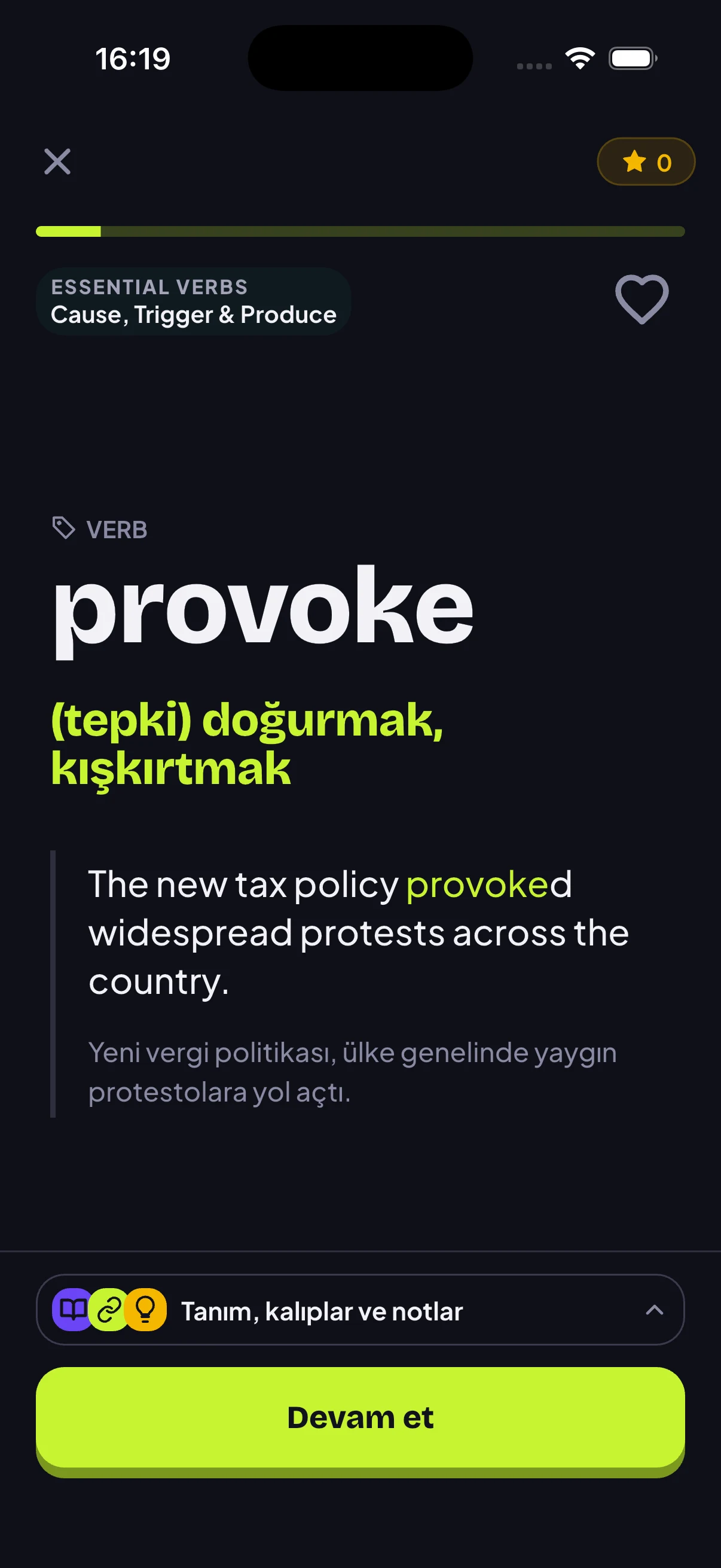 SuperYDT kelime kartı ekranı